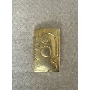 Vintage Modernist Cubism Gold Tone Abstract Face Brooch Pin Pablo Picasso Style
